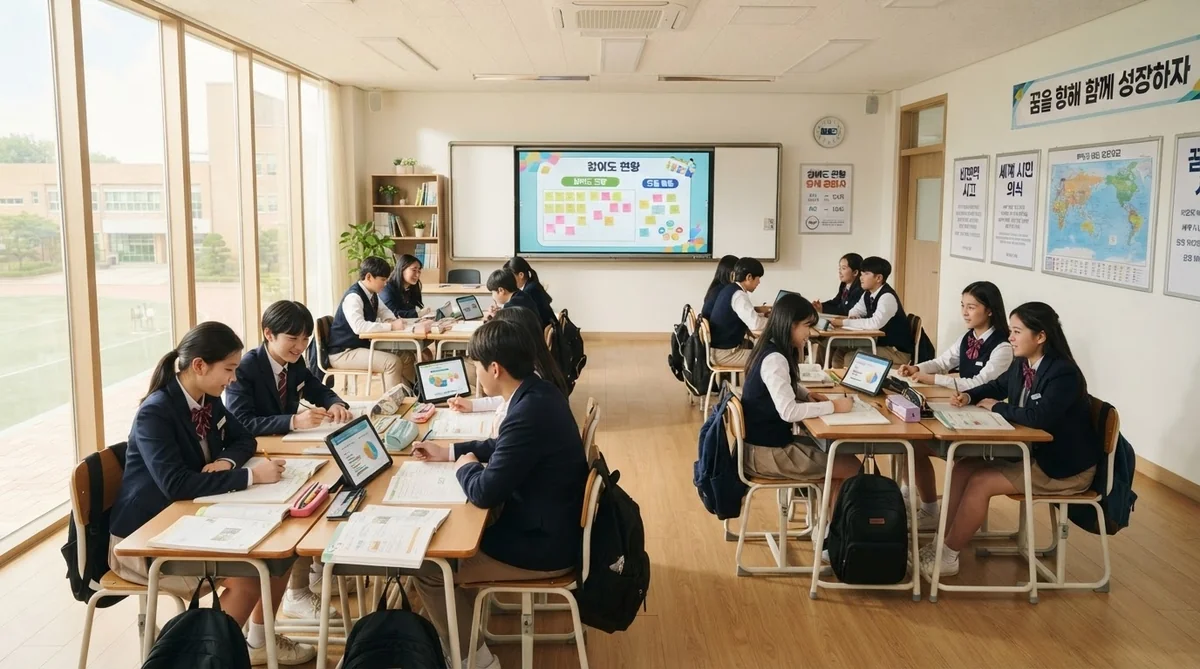 韓国の中学校での自由学期制の授業風景