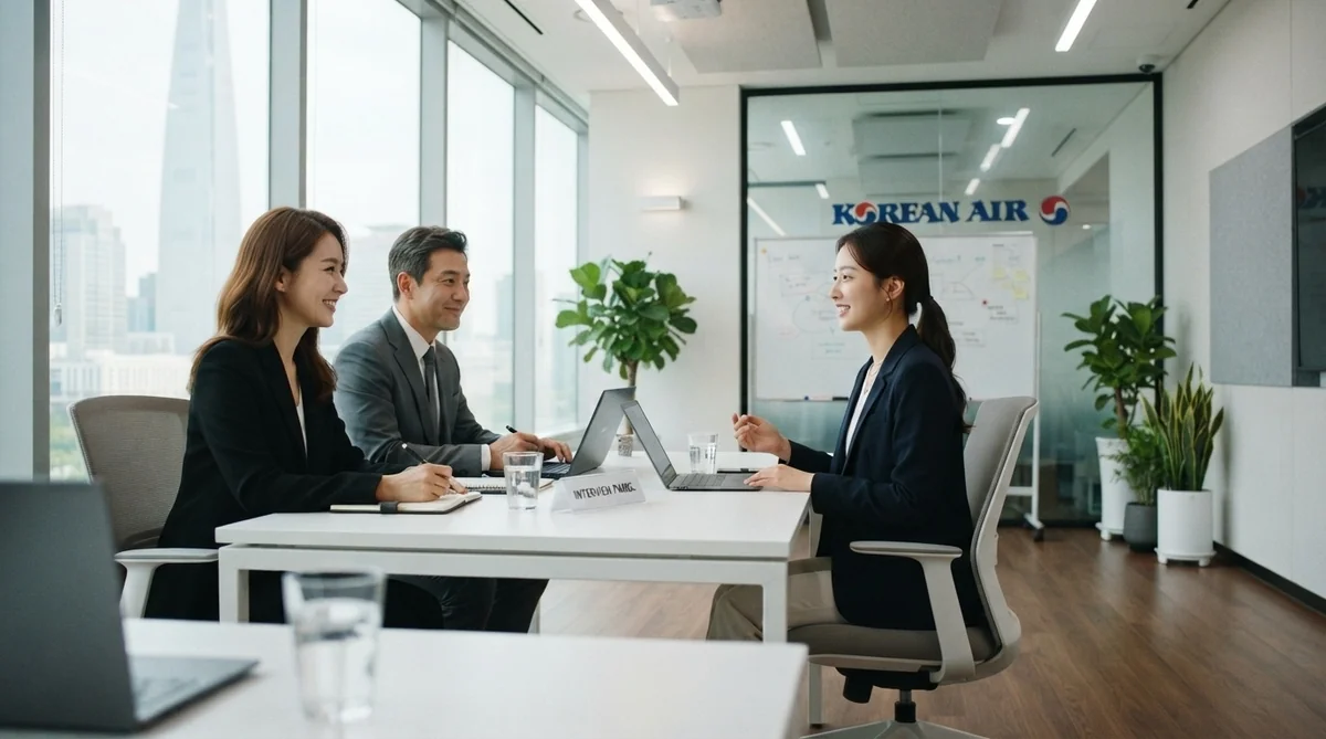 韓国のオフィスで採用面接に臨む若い求職者の様子