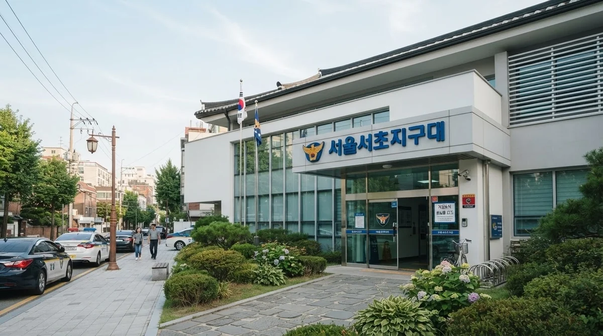 ハングル表記がある清潔でモダンな韓国の警察施設（地区隊・派出所）の外観