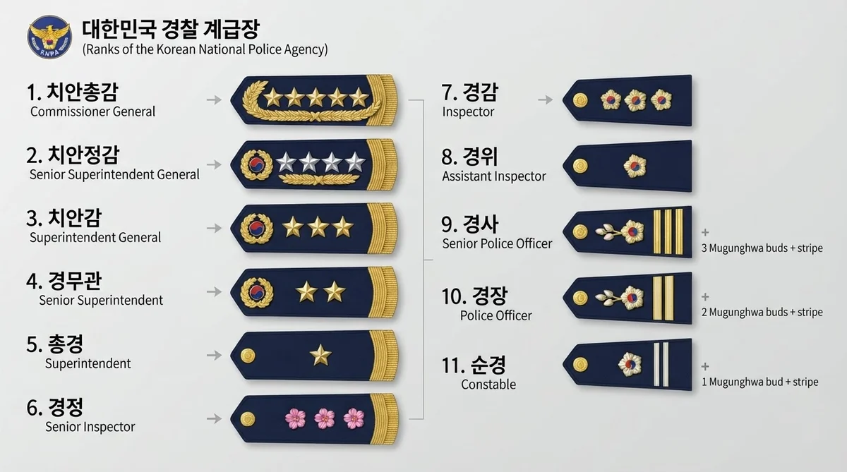 韓国警察の階級章バッジ一覧イラスト