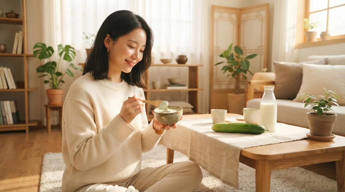 韓国の家庭で親しまれてきた天然パックの材料準備の様子