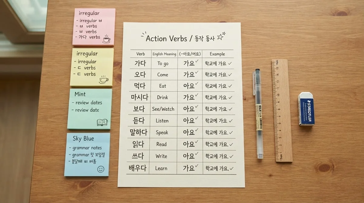 韓国語の動詞使い分けノートと付箋
