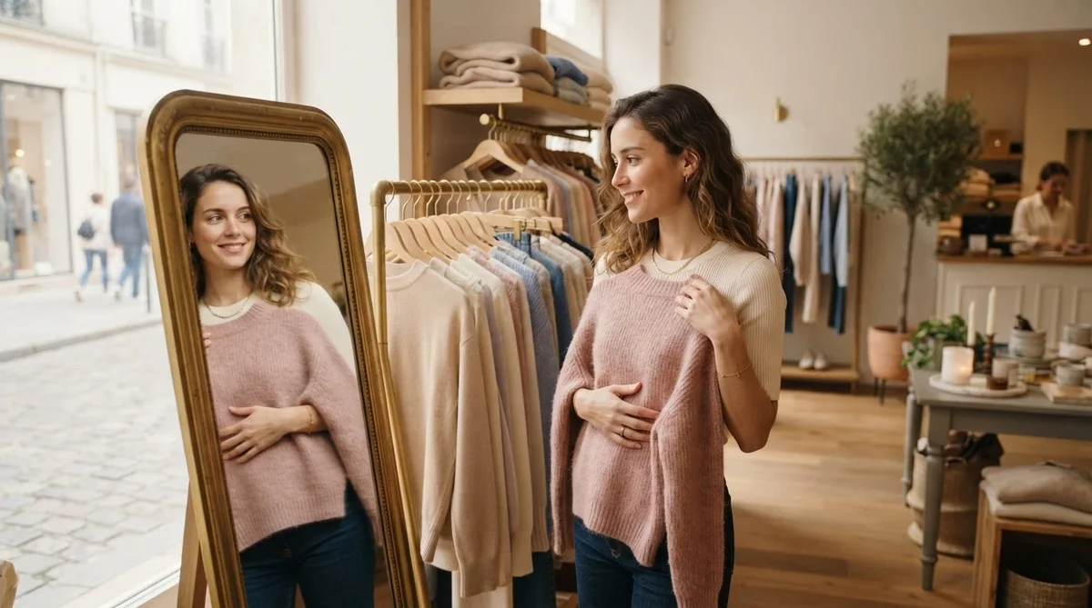 ブティックでハンガーにかかった洋服を一緒に選ぶ友達同士