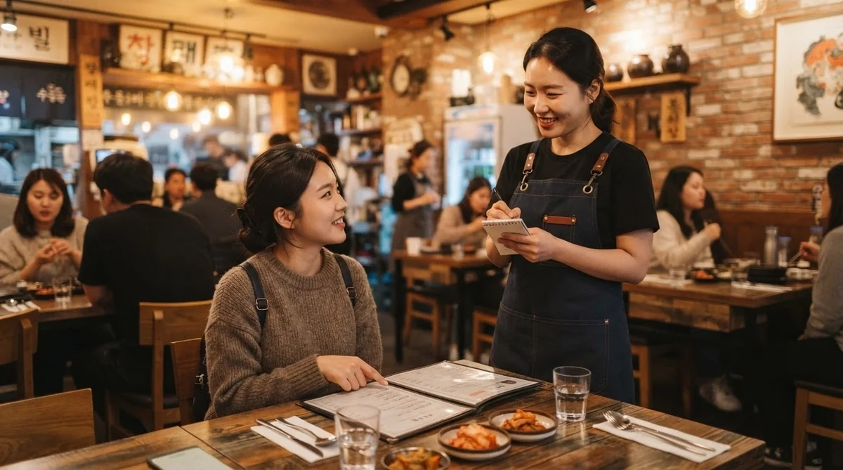 韓国の飲食店で注文する様子