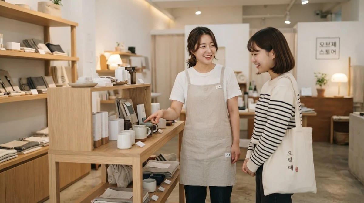 韓国のショップで指示代名詞を使って買い物をするシチュエーション
