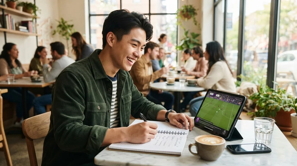 タブレットでスポーツ観戦を楽しむ学習者