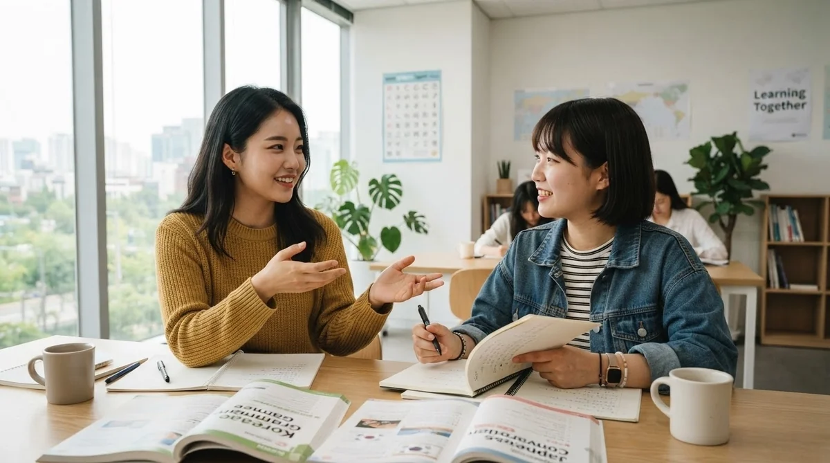 韓国語講師と受講生による会話練習風景