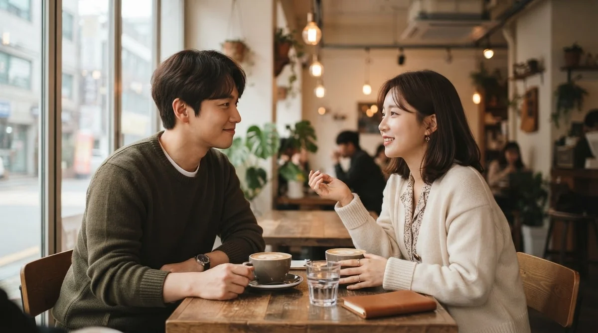 カフェで相手の話を優しく聞く韓国人の友人同士