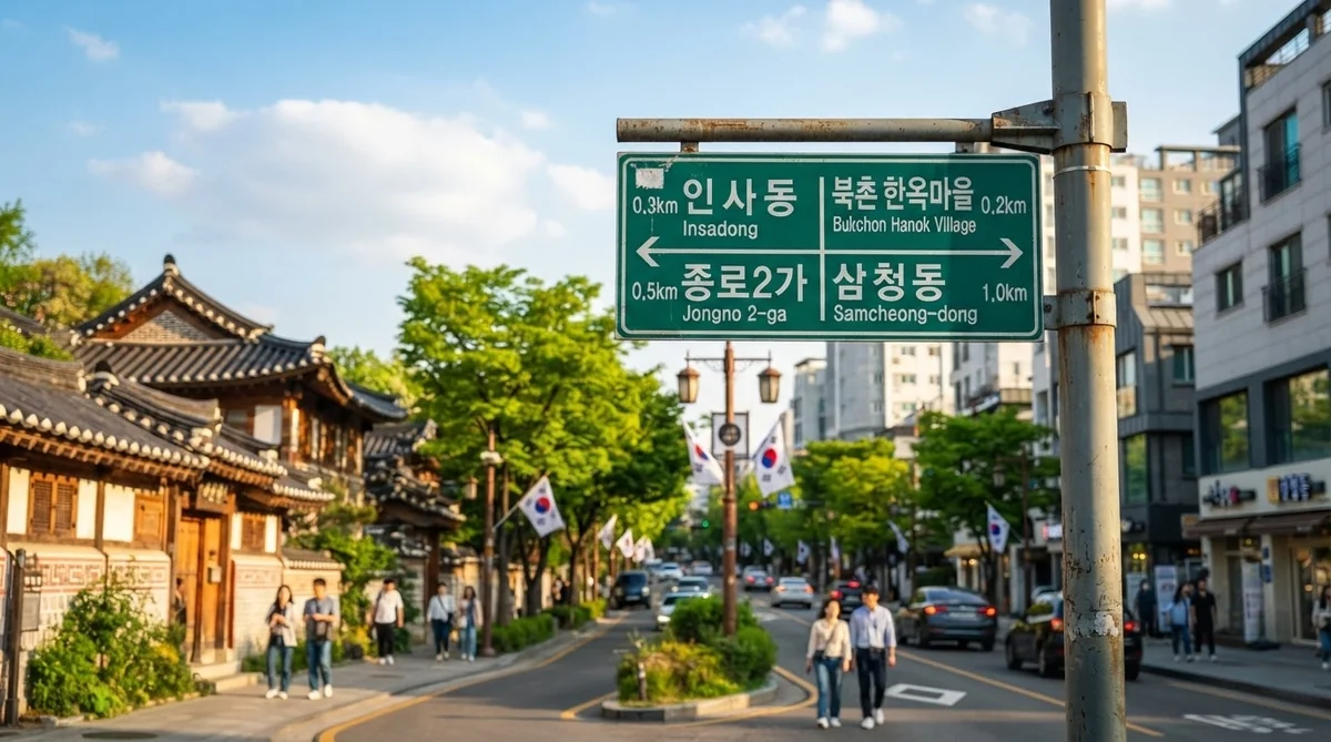 ハングルと英語で表記されたソウルのわかりやすい道路標識