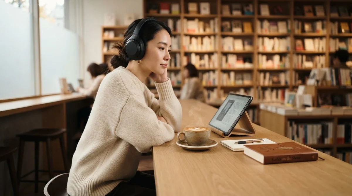 ブックカフェでプライベートな時間を快適に過ごす利用者の姿