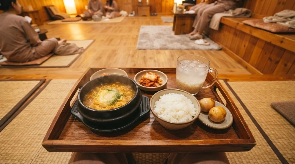チムジルバンで楽しむラーメンと食事セット