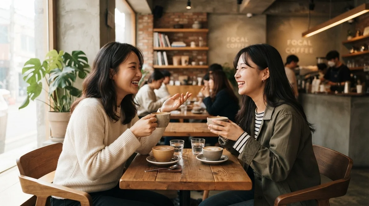 カフェで会話を楽しむ2人の様子