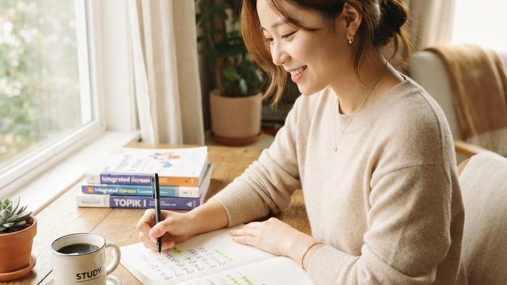 整頓されたデスクで夜にじっくり学習と復習を進める環境