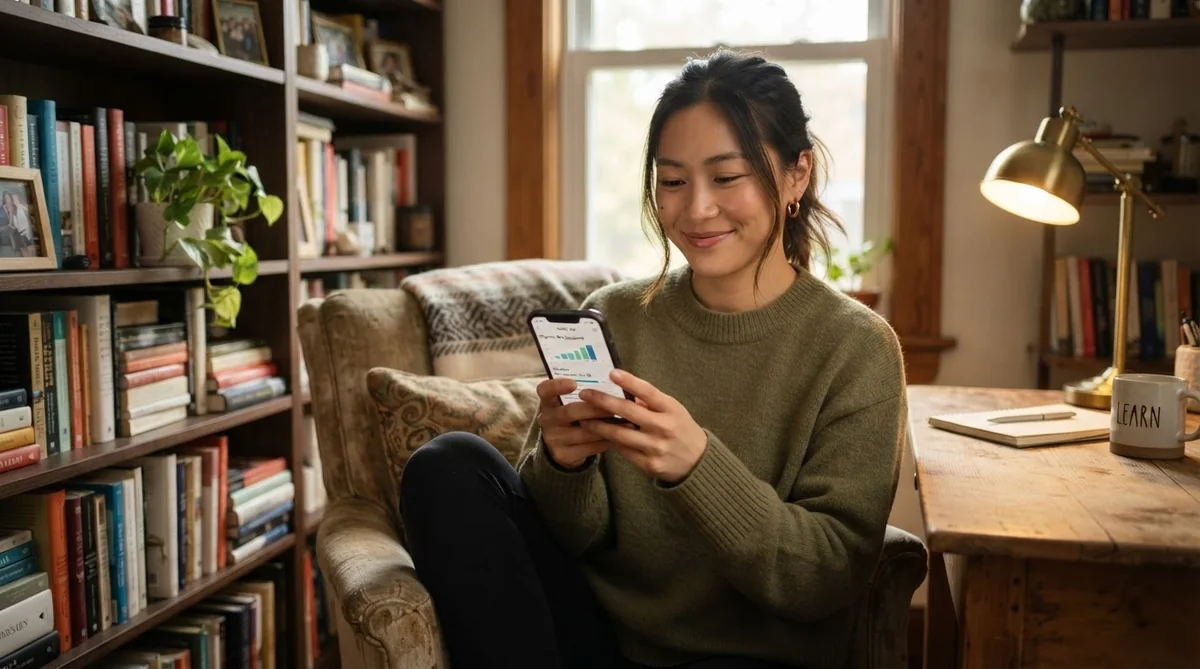 スマートフォンやノートを使って学習計画や復習を進める学習者