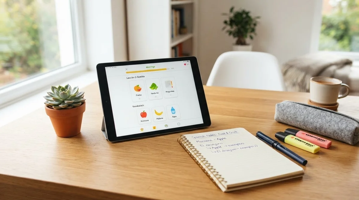 タブレット端末でオンライン講座を受けながら復習するデスク環境