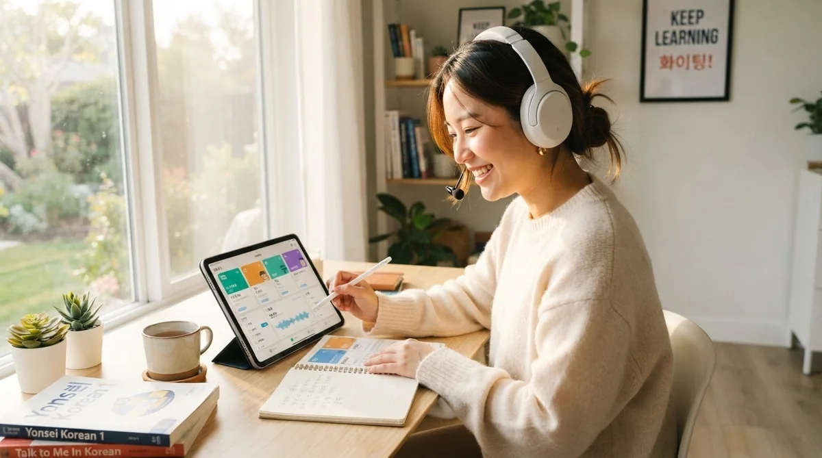 ハングルのパッチム7つの代表音と舌の位置を示した教材と付箋