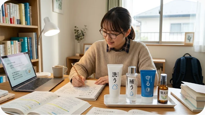 クレンジングからメイク用品まで韓国コスメを使用目的別に並べた基本知識の画像
