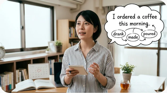 韓国語の短文カードとノートを使って音読と復習をする成人学習者