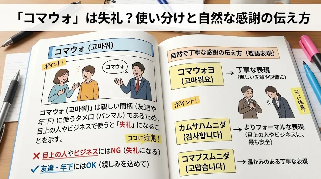 「コマウォ」は失礼？使い分けと自然な感謝の伝え方を解説（35字）の解説イメージ