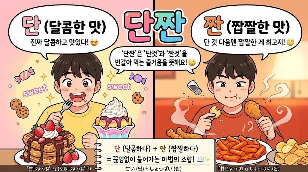 甘じょっぱい食べ物を楽しむ人の対比イラスト