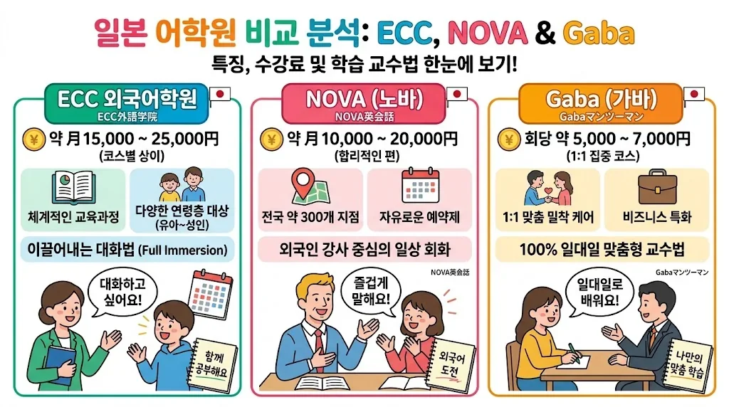 各教室の特徴と料金を色分けしたインフォグラフィック