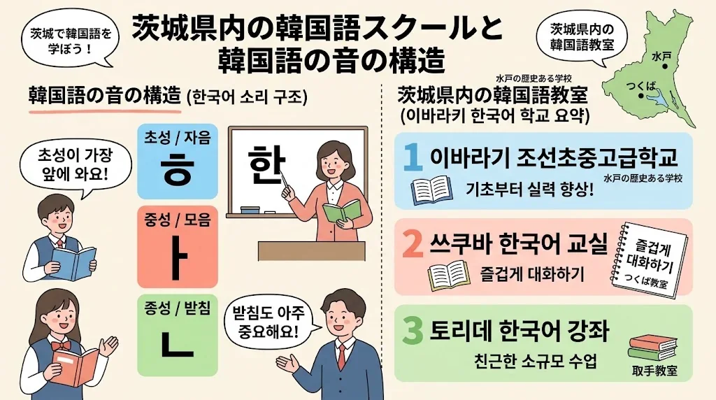 韓国語の音の構造を色分けした図解です。