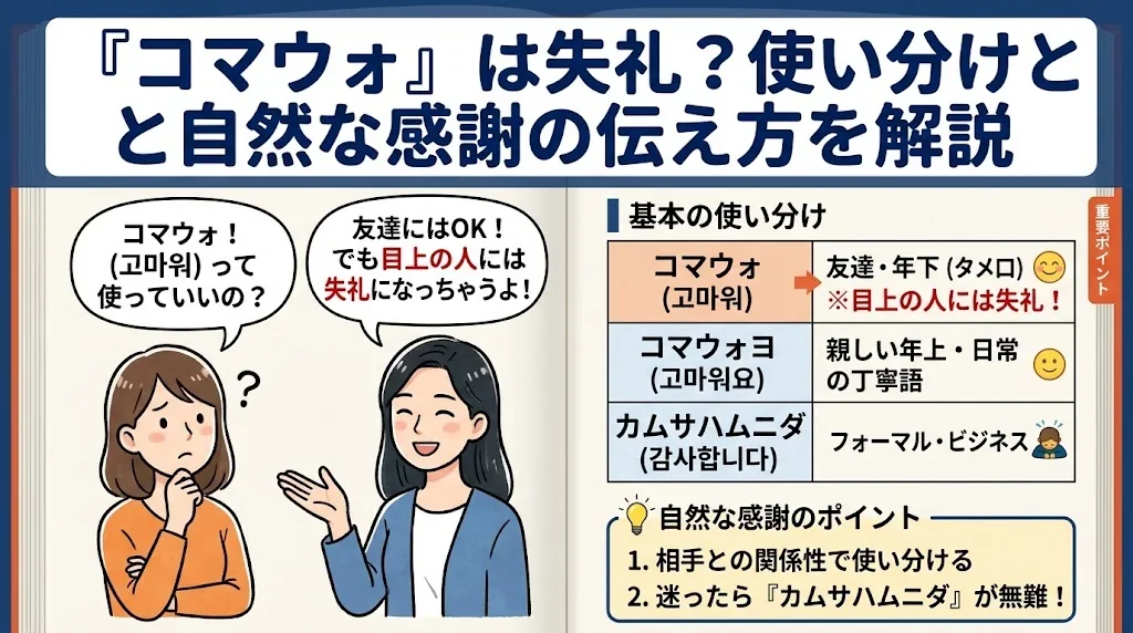 「コマウォ」は失礼？使い分けと自然な感謝の伝え方を解説（35字）の解説イメージ
