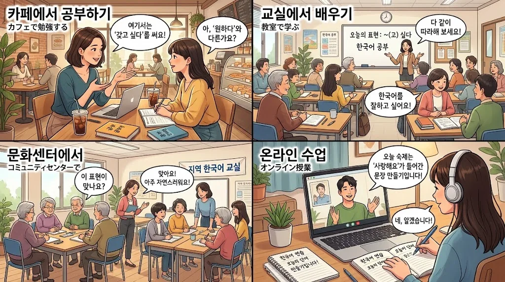学習環境を示す4パネルのコラージュ画像