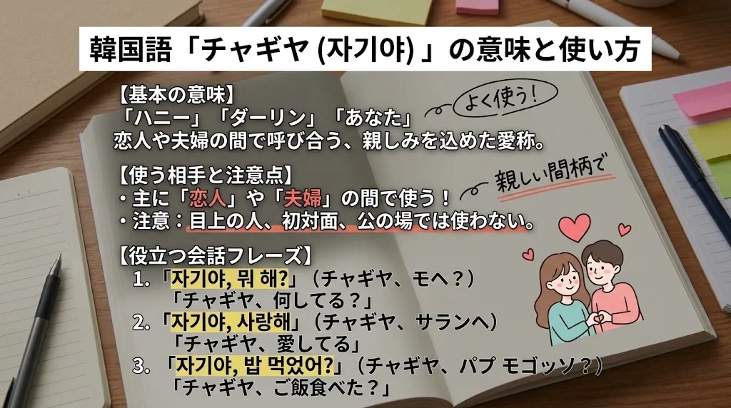 韓国語「チャギヤ」の意味と使い方!現地で役立つ会話フレーズ集の解説イメージ